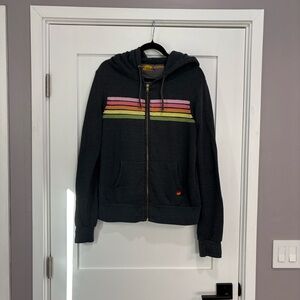 Aviator Nation Charcoal Hoodie with 5 Neon Stripes